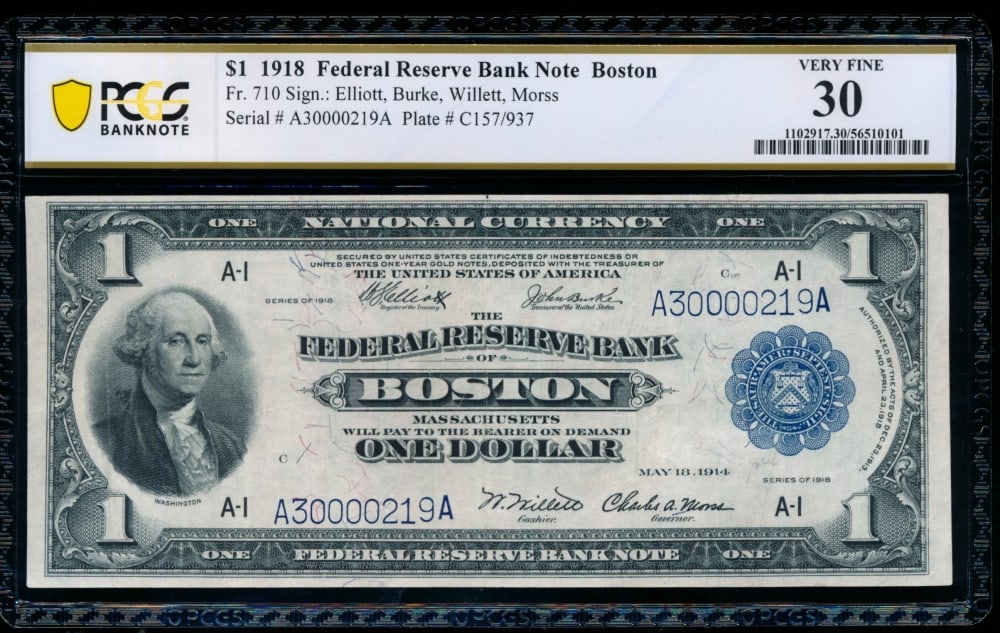 1918 $1 Boston FRBN PMG 30