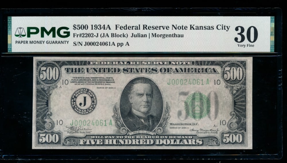 1934A $500 Kansas City FRN PMG 30