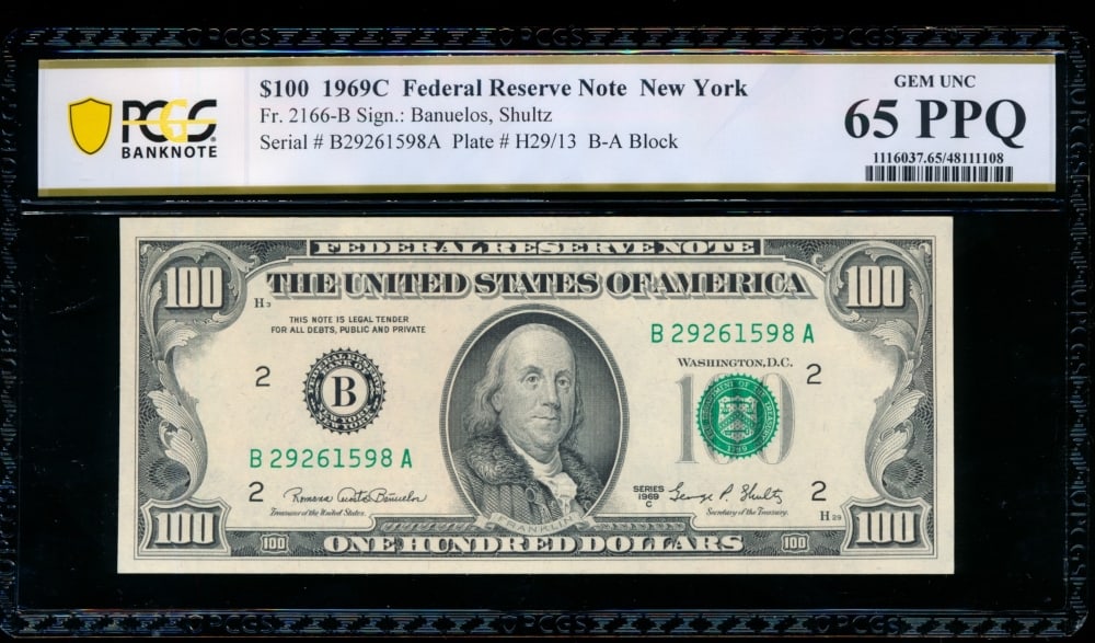 1969C $100 New York FRN PCGS 65PPQ