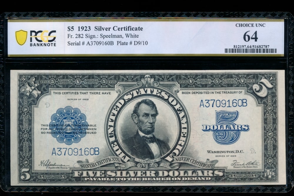 1923 $5 Lincoln Porthole Silver Certificate PCGS 64 (1 of 2)