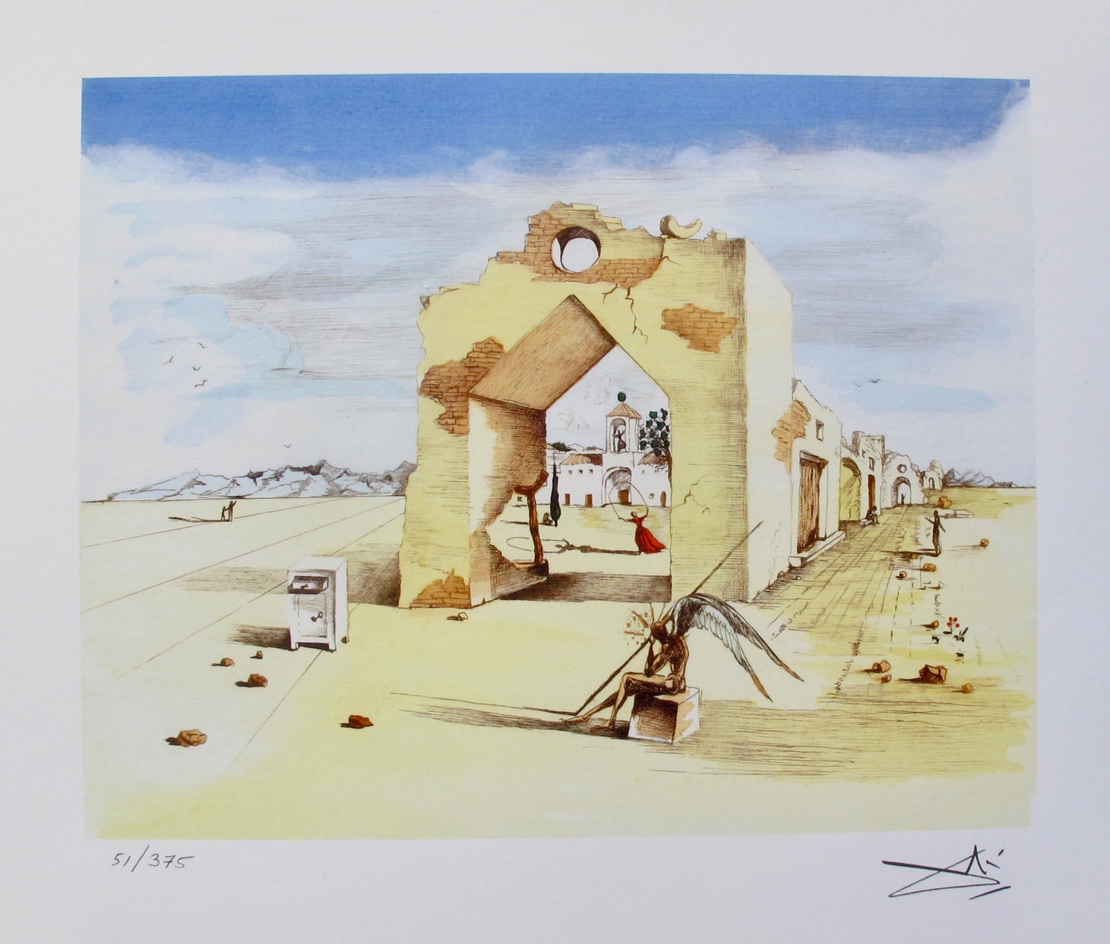 Salvador Dali PARANOIC VILLAGE Facsimile Signed & Numbered Giclee: This is a limited edition giclee titled PARANOIC VILLAGE by Salvador Dali. This piece is facsimile signed on the lower right. Pencil numbered from an edition of 375. Paper measures 11.5 inches x 12 in