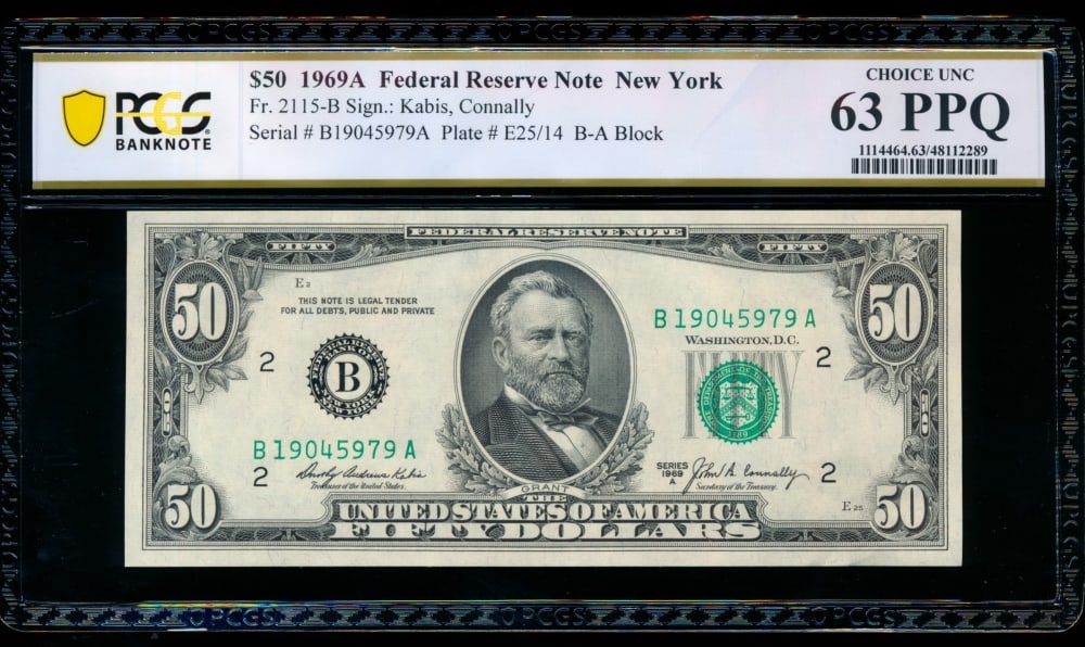 1969A $50 New York FRN PCGS 63PPQ