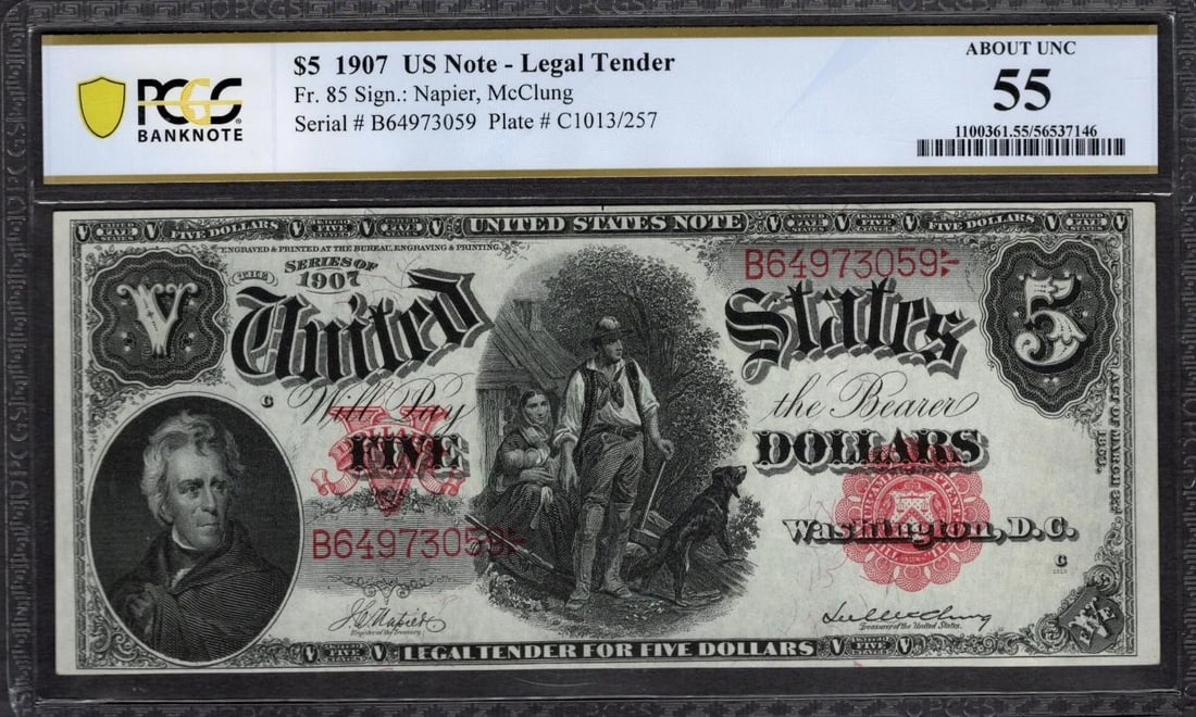 1907 $5 Legal Tender Note PCGS 55 (1 of 2)