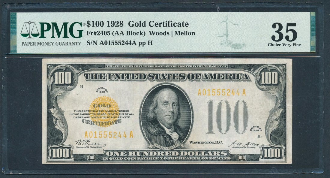 1928 $100 Gold Certificate PMG 35 (1 of 2)
