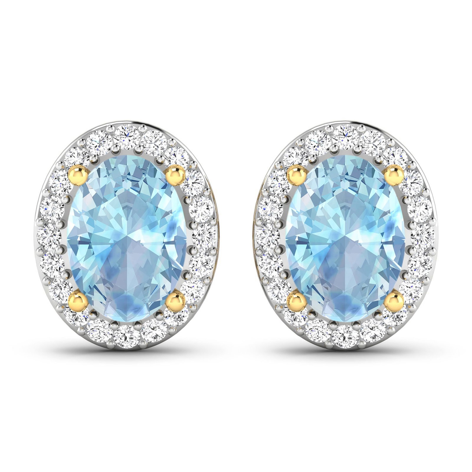 14KT Yellow Gold 1.02ctw Aquamarine and Diamond Earrings: Aquamarine Oval 7x5mm - 2Pcs + White Diamond F/C Round 1.10mm - 40Pcs (I1-I2/I color) ( Push Post ) Total weight of gemstones is 1.02cts. Total Diamond weight is 0.26cts. Total weight of these earring