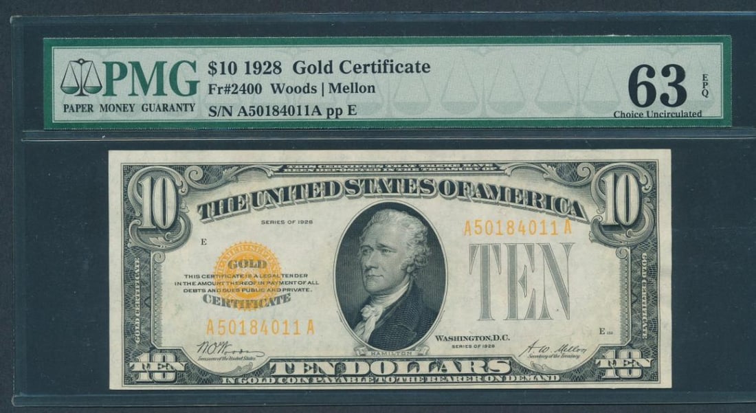 1928 $10 Gold Certificate PMG 63EPQ (1 of 2)