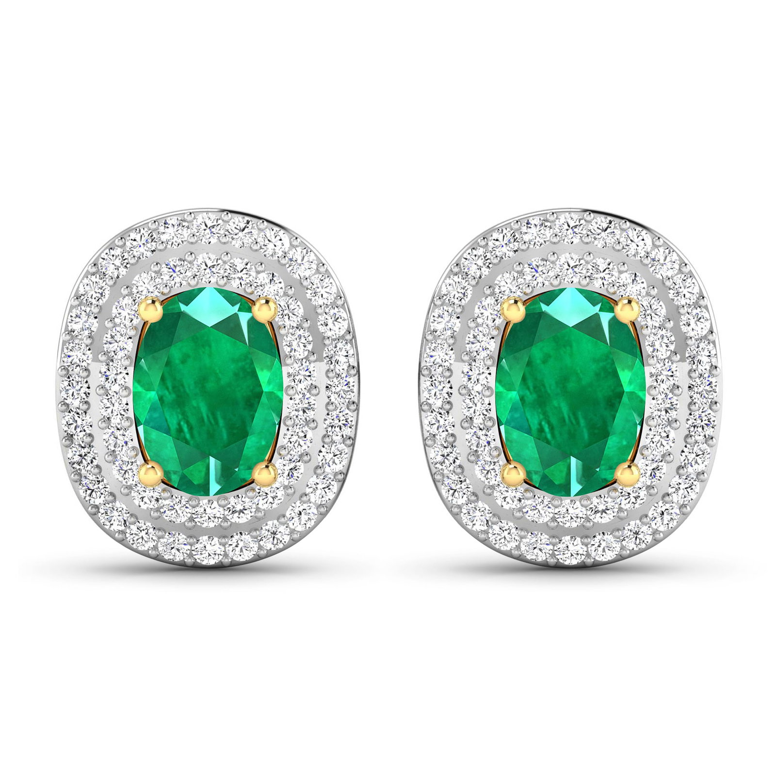 14KT Yellow Gold 1.12ctw Zambian Emerald and Diamond Earrings (1 of 4)