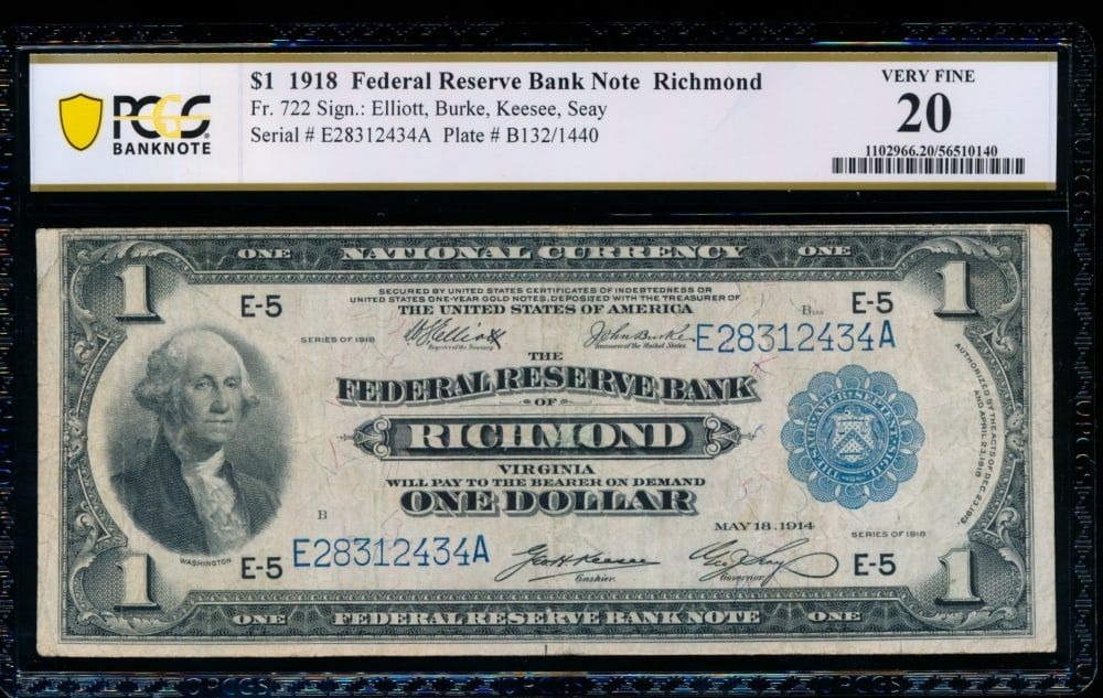 1918 $1 Richmond FRBN PCGS 20 (1 of 2)