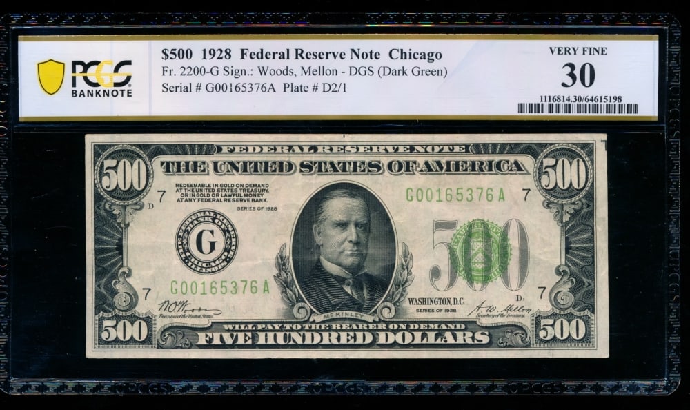 1928 $500 Chicago FRN PCGS 30