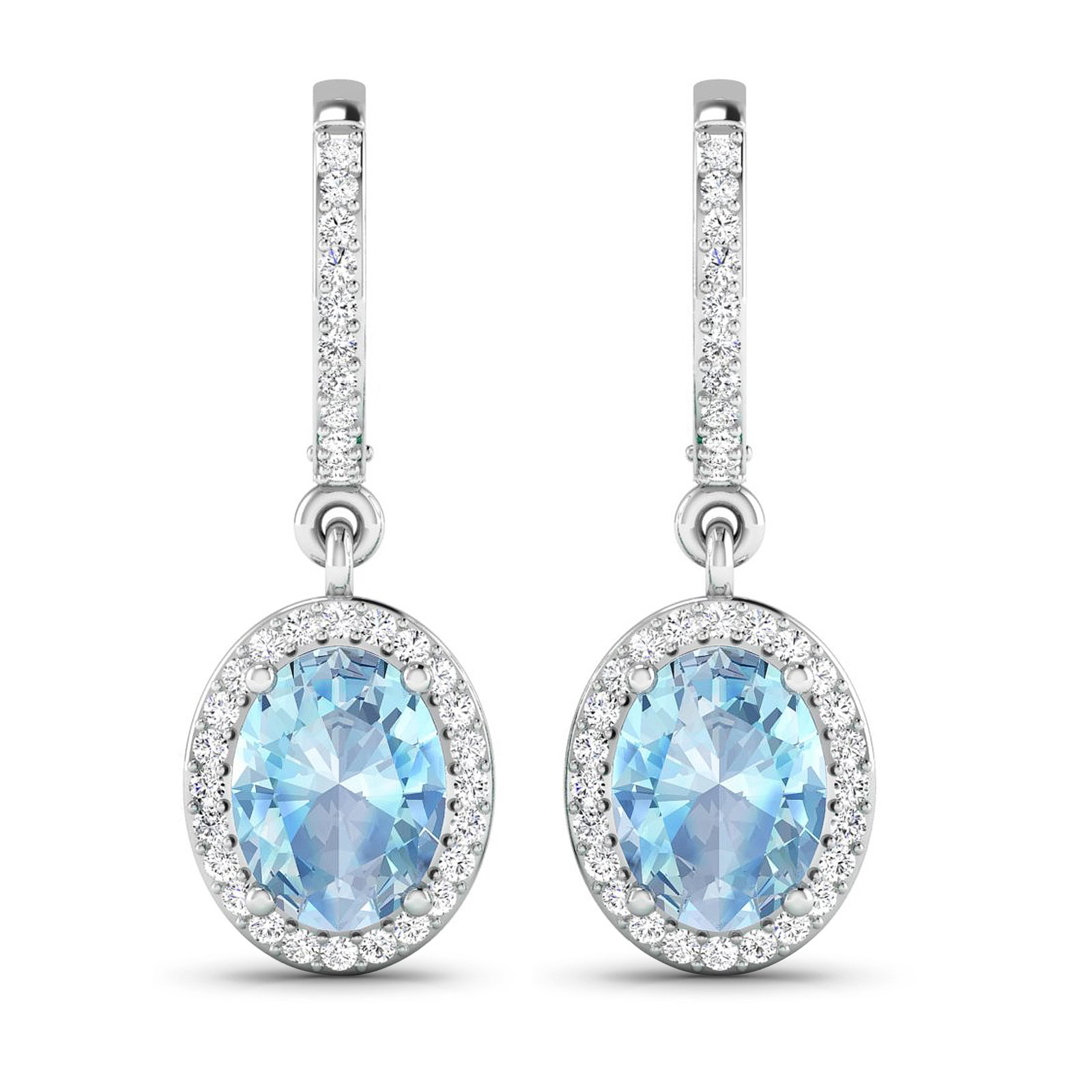 14KT White Gold 1.92ctw Aquamarine and Diamond Earrings: Aquamarine (AA+) Oval 8x6mm - 2Pcs + White Diamond F/C Round 1.00mm - 70Pcs ( Clip On ) ( I1-I2/I color ) Total weight of gemstones is 1.92cts. Total Diamond weight is 0.32cts. Total weight of these e