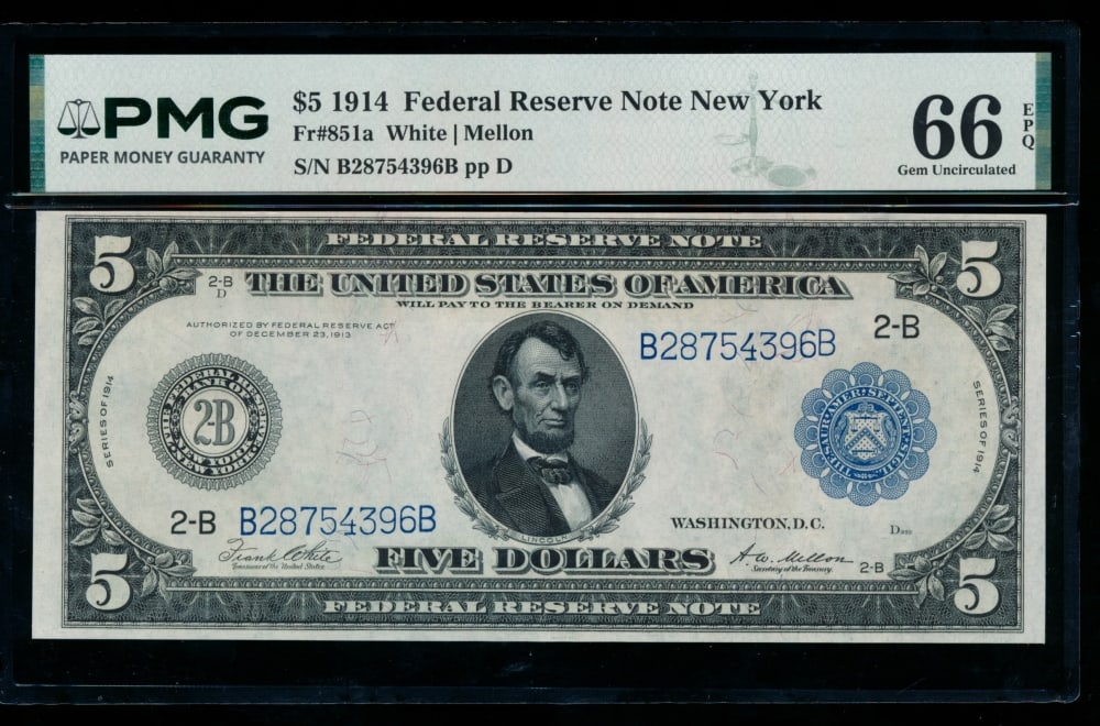 1914 $5 New York FRN PMG 66EPQ