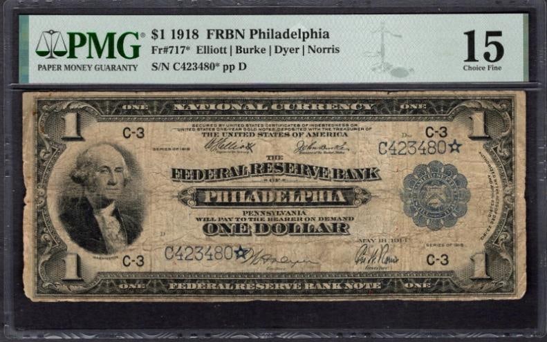 1918 $1 STAR New York FRBN PMG 15