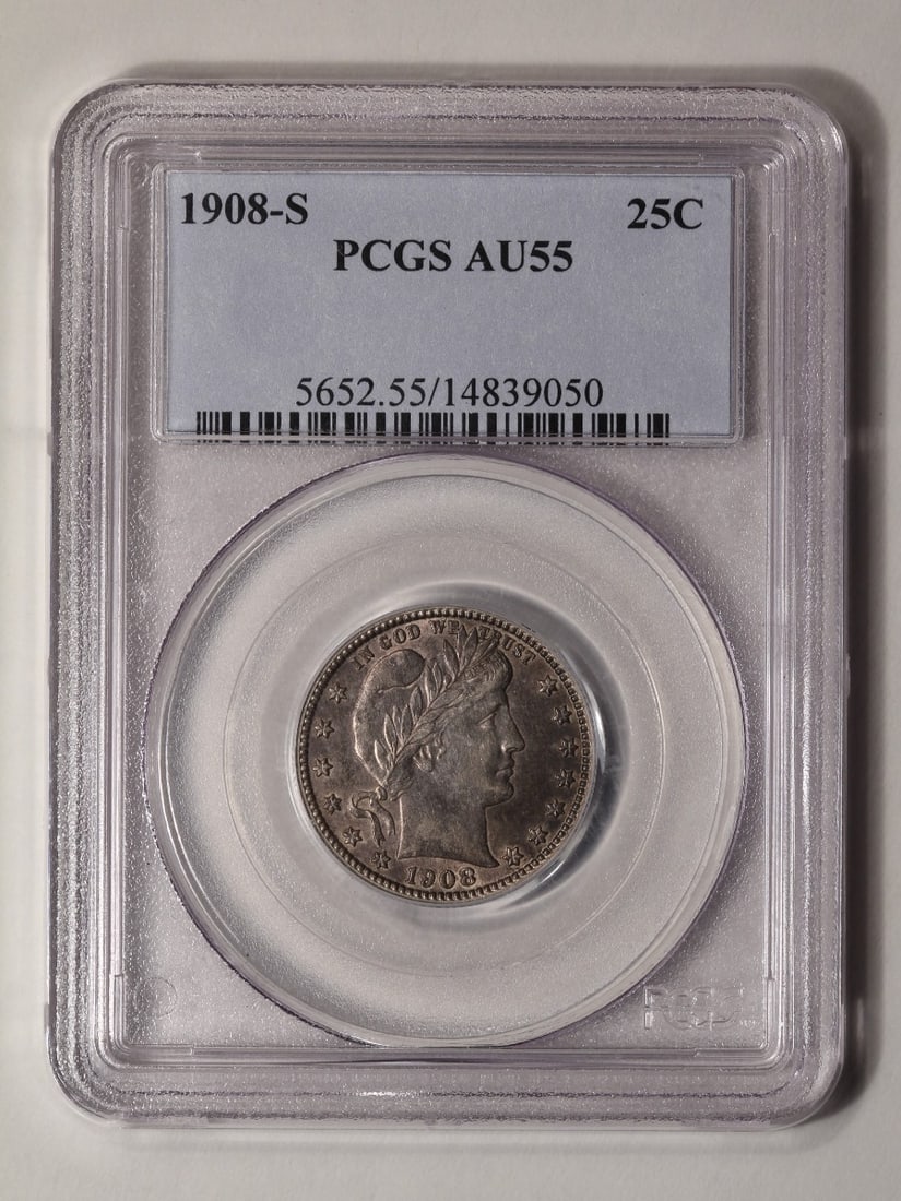 1908-S Barber Quarter PCGS AU55 (1 of 2)