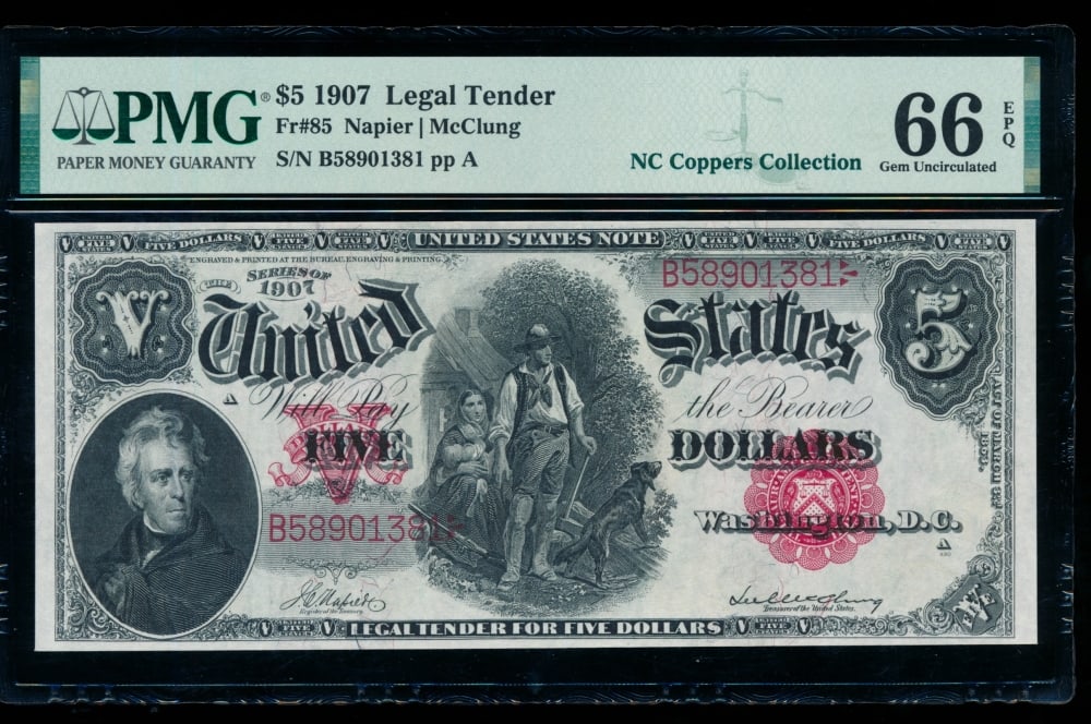 1907 $5 Legal Tender Note PMG 66EPQ (1 of 2)