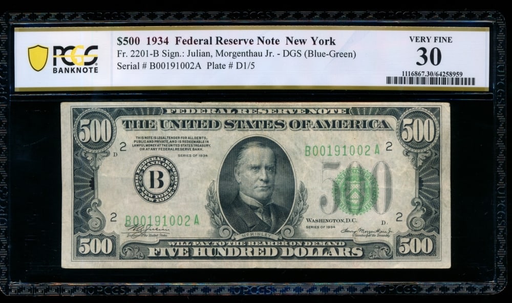 1934 $500 New York FRN PCGS 30