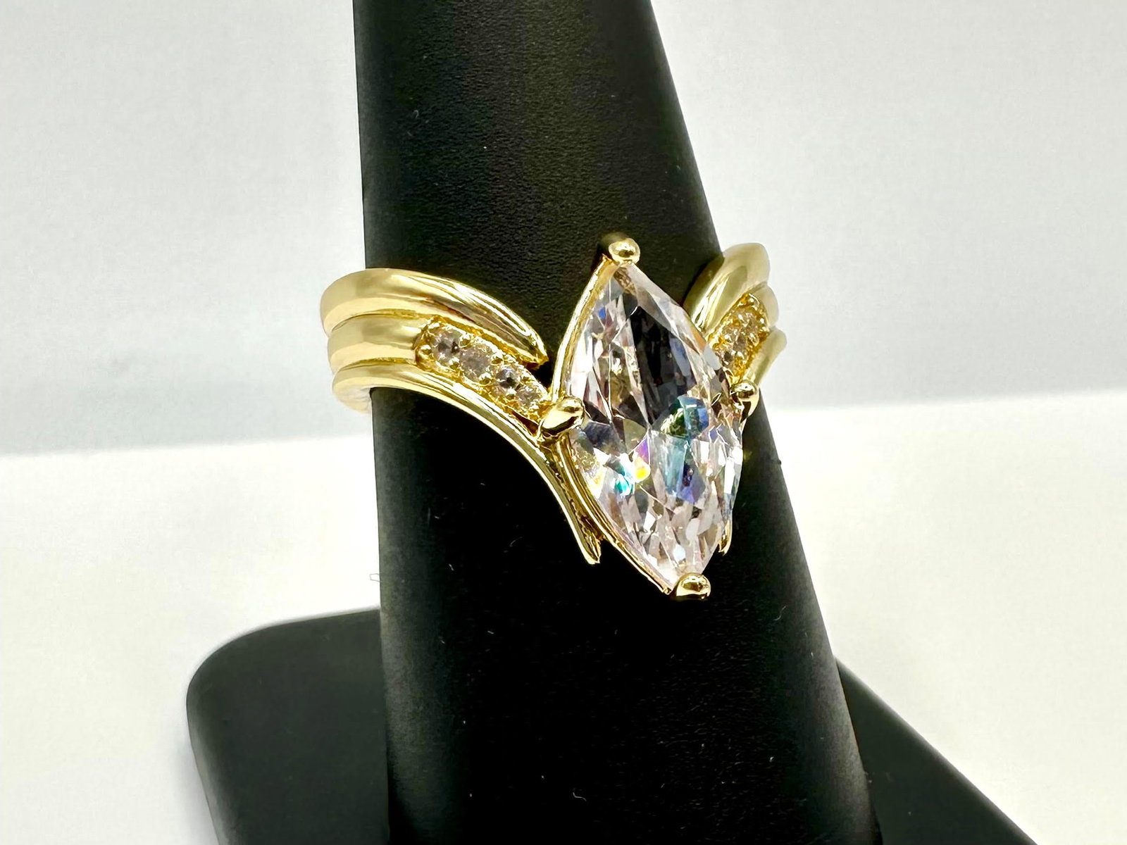 14 Kt Yellow Gold Plate 3.75 Ct Lab Simulated Diamond Ring