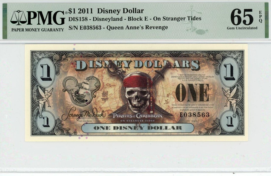2011 $1 Stranger Tides Disney Dollar PMG 65EPQ