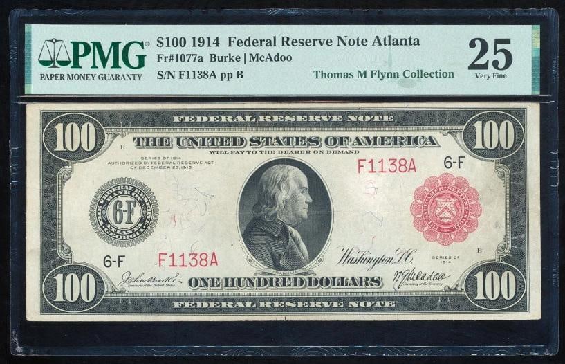 1914 $100 Red Seal Atlanta FRN PMG 25