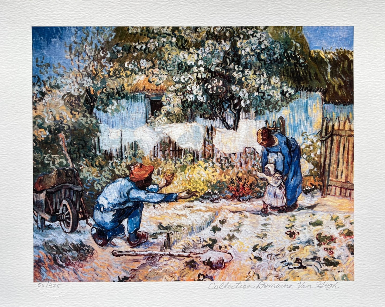 Vincent Van Gogh FIRST STEPS Estate Signed Limited Edition Giclee: This is a VINCENT VAN GOGH (ESTATE COLLECTION DOMAINE) reproduction giclee titled FIRST STEPS. This piece is pencil signed on the lower right as Collection Domaine Van Gogh and has an embossed seal