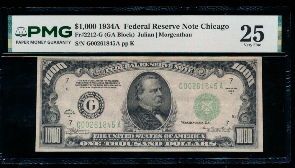 1934A $1000 Chicago FRN PMG 25