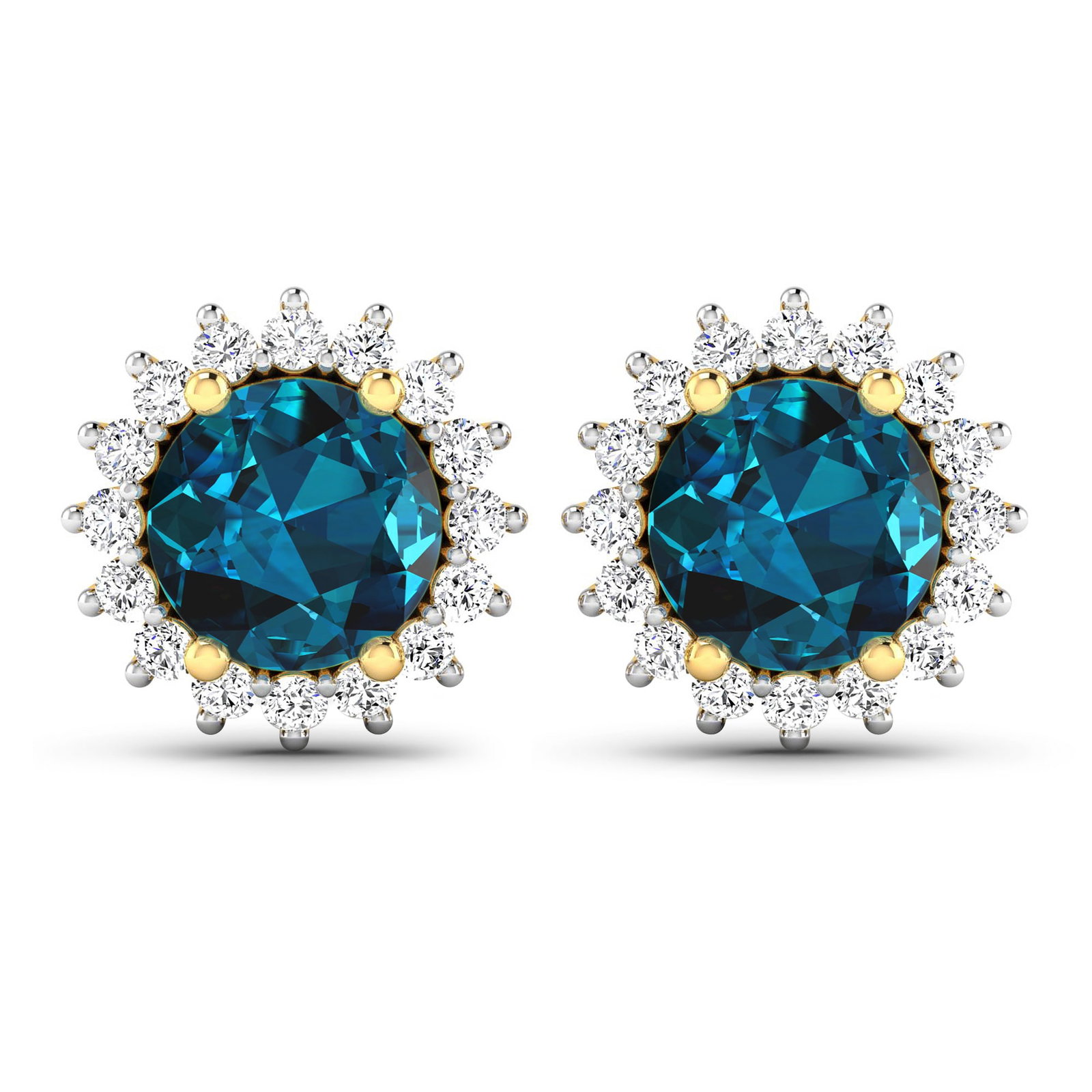 14KT Yellow Gold 1.6ctw London Blue Topaz and Diamond Earrings