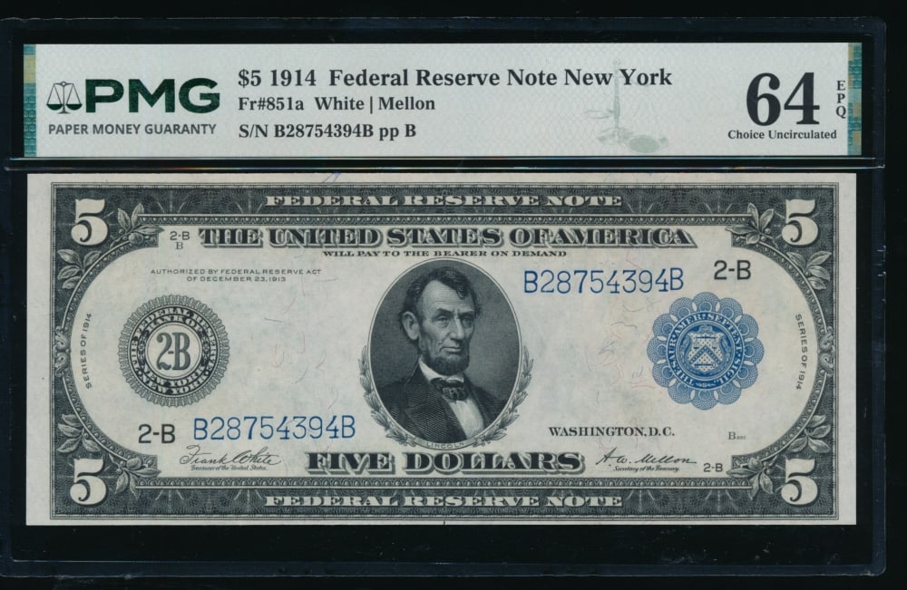 1914 $5 New York FRN PMG 64EPQ