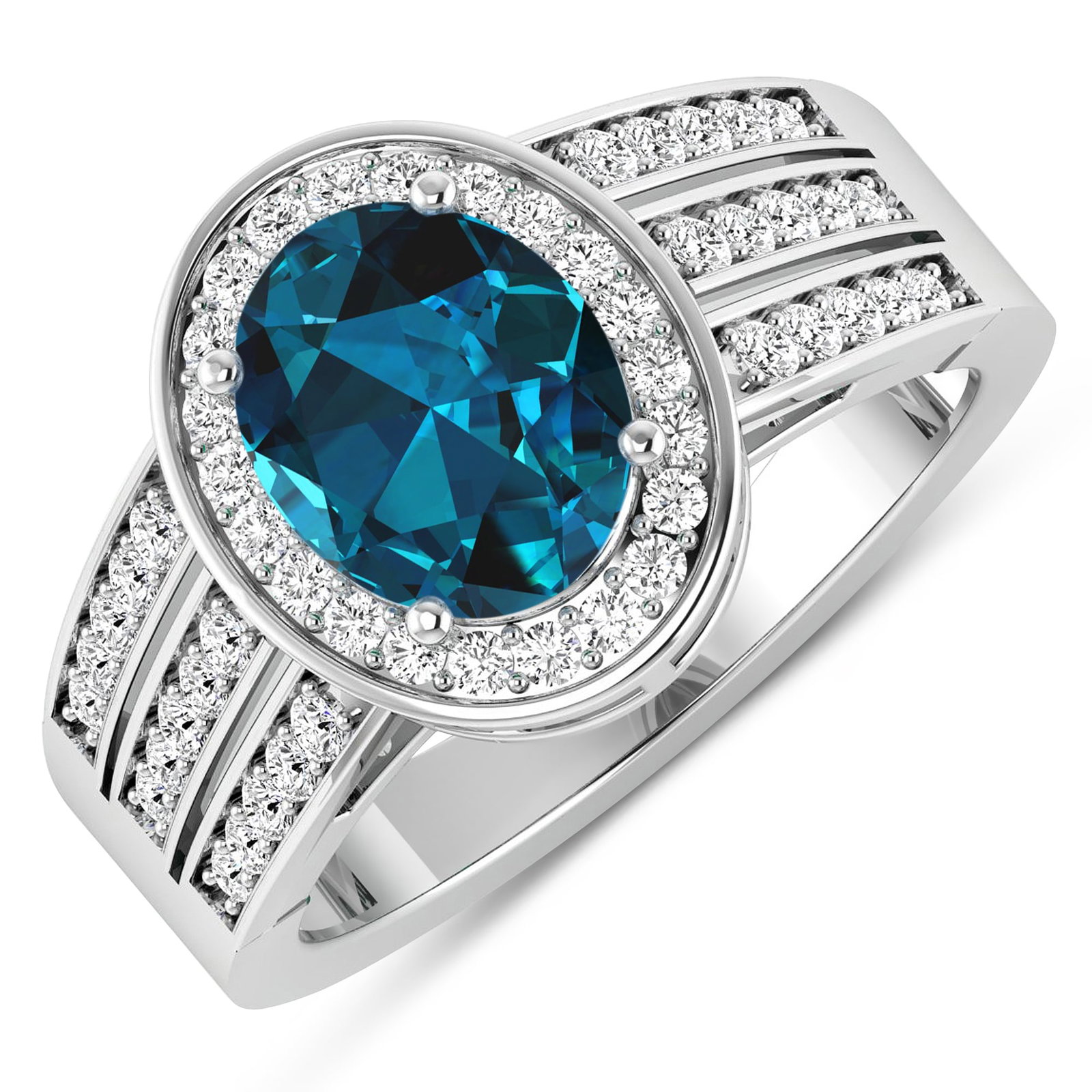 14KT White Gold 1.9ctw London Blue Topaz and Diamond Ring (1 of 4)