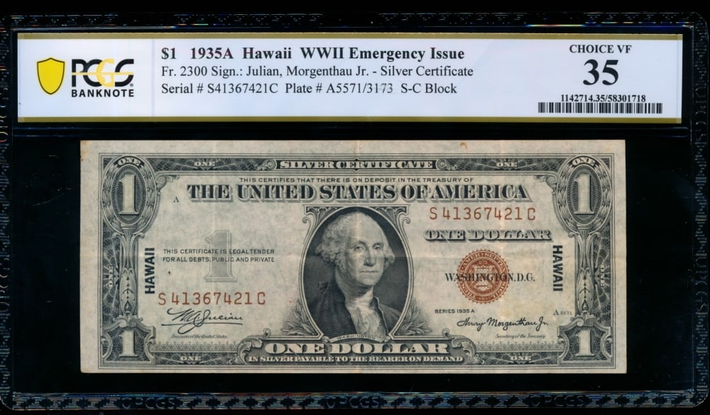1935A $1 Hawaii Silver Certificate PCGS 35