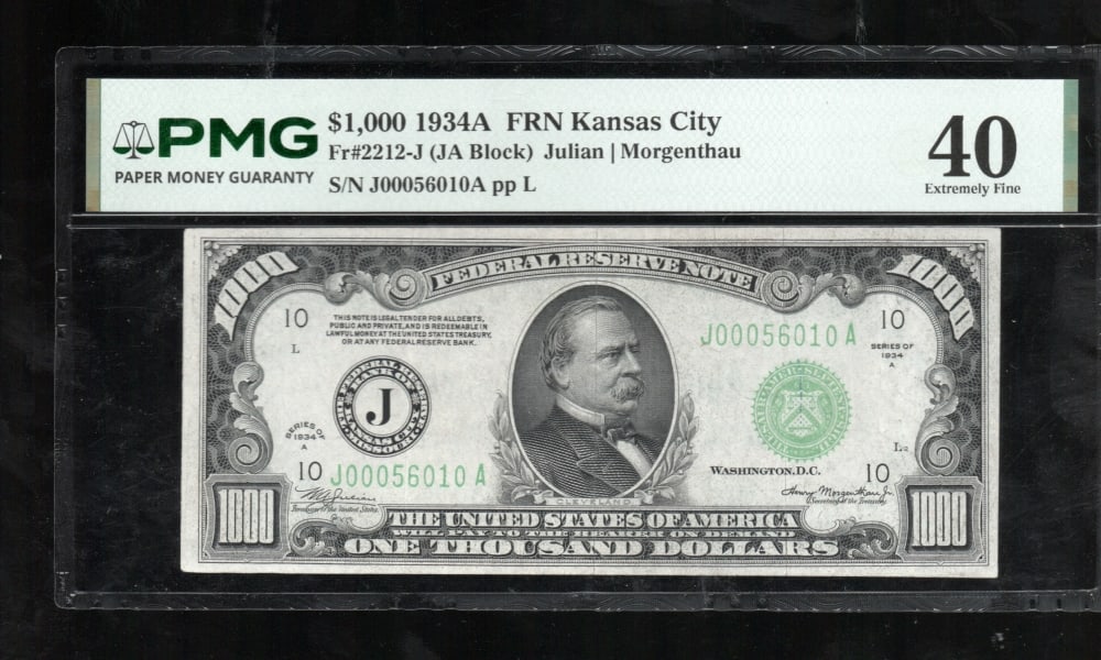 1934A $1000 Kansas City FRN PMG 40