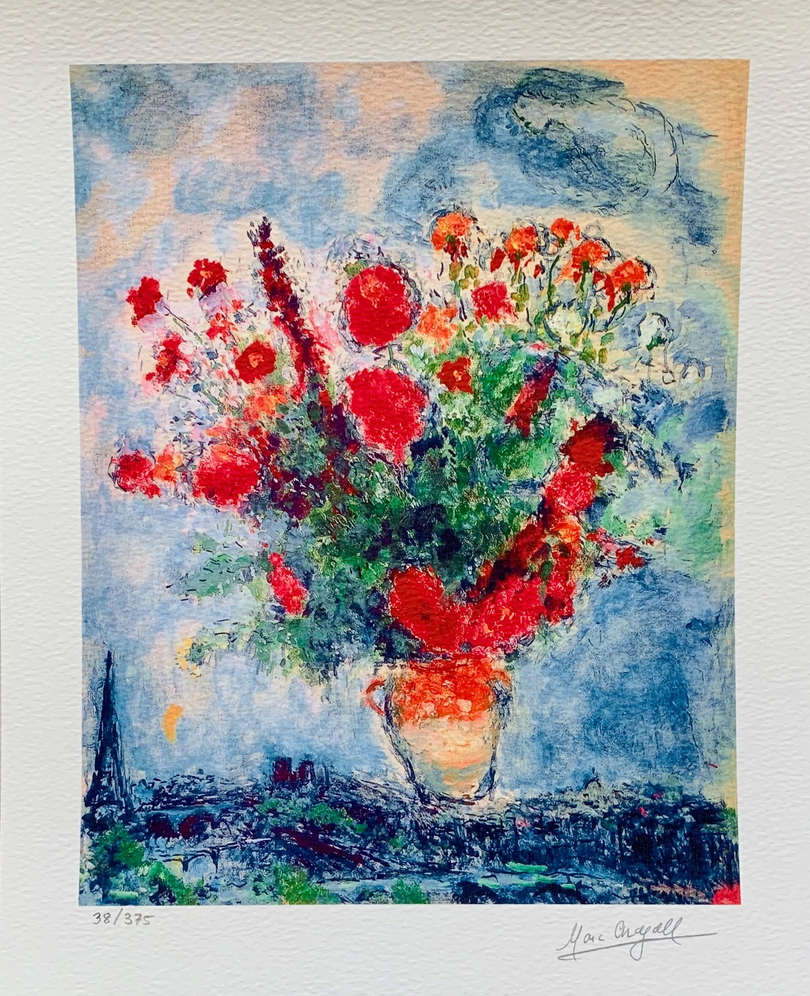 Marc Chagall BOUQUET OVER PARIS Limited Edition Facsimile Signed Giclee