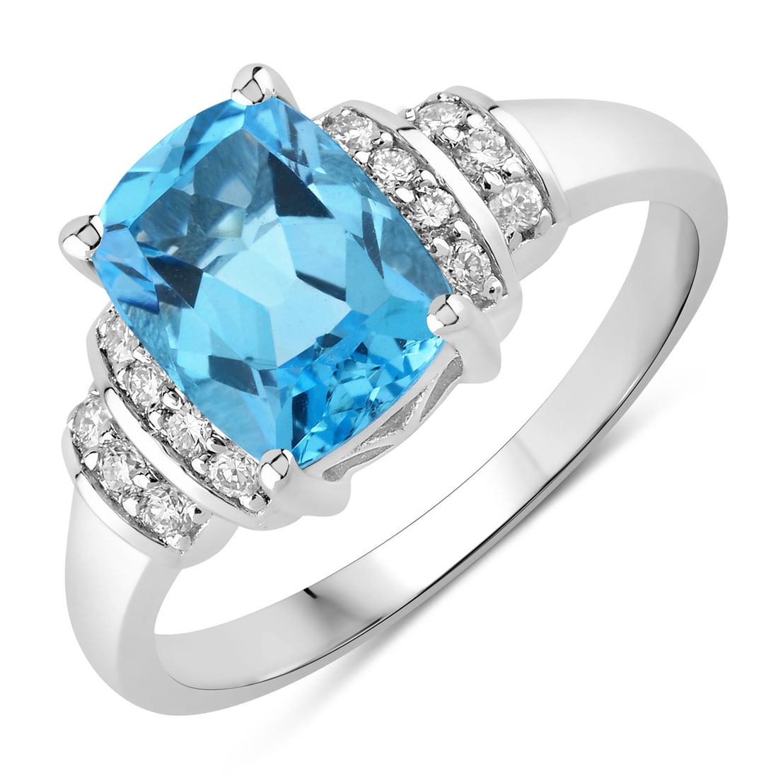 Plated Rhodium 2.65ct Swiss Blue Topaz and Lab Diamond Ring