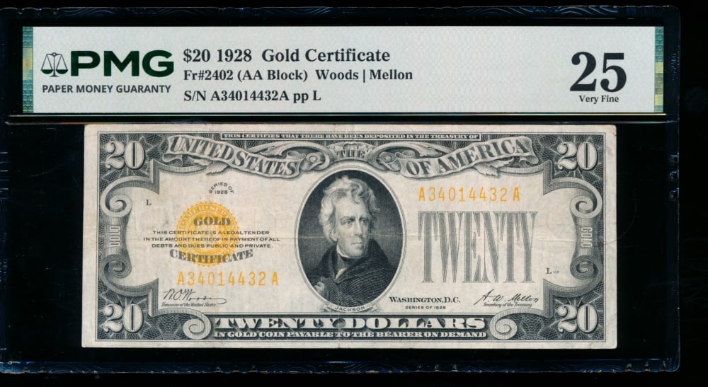 1928 $20 Gold Certificate PMG 25 (1 of 2)