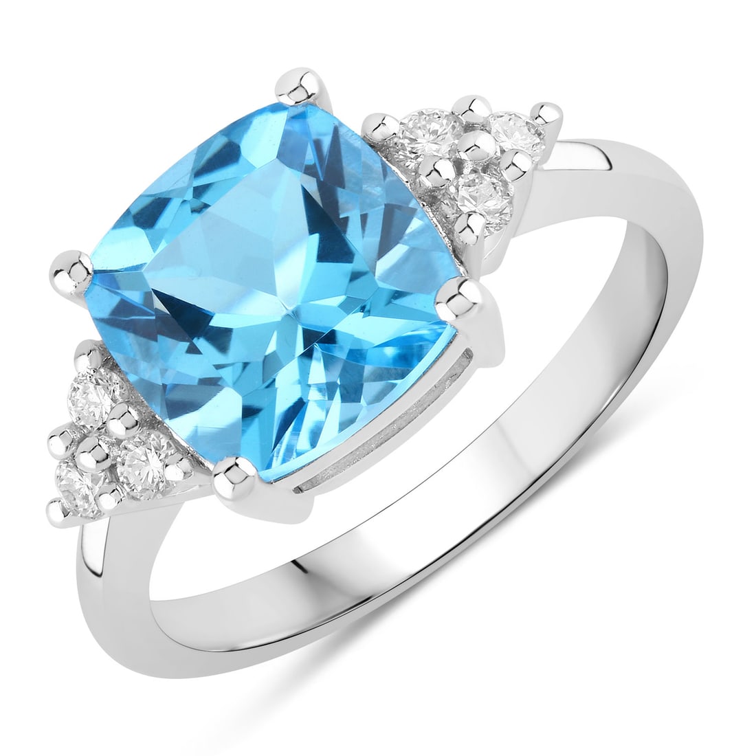 Plated Rhodium 3.40ct Swiss Blue Topaz and Lab Diamond Ring