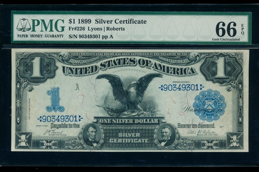 1899 $1 Black Eagle Silver Certificate PMG 66EPQ (1 of 2)