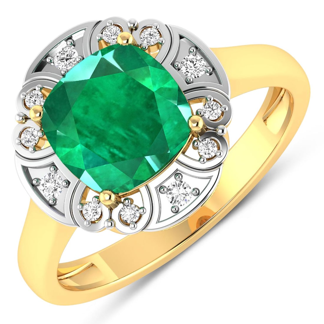 14KT Yellow Gold 2.07ctw Zambian Emerald and Diamond Ring (1 of 4)