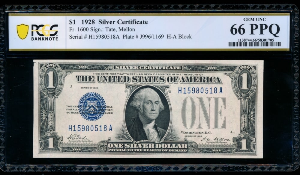 1928 $1 Silver Certificate PCGS 66PPQ (1 of 2)