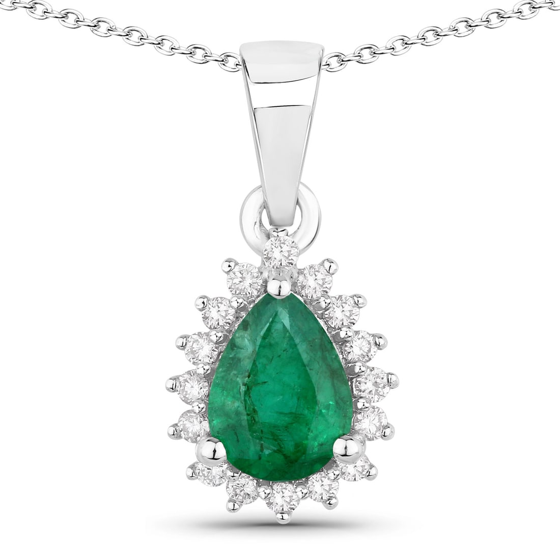 Plated Rhodium 0.65ct Emerald and Lab Diamond Pendant with Chain (1 of 3)