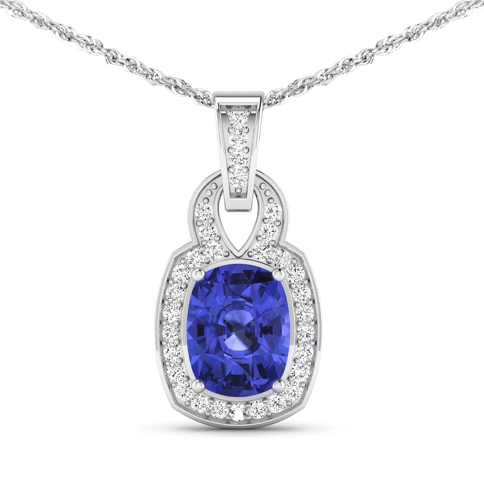 14KT White Gold 2.02ctw Tanzanite and Diamond Pendant