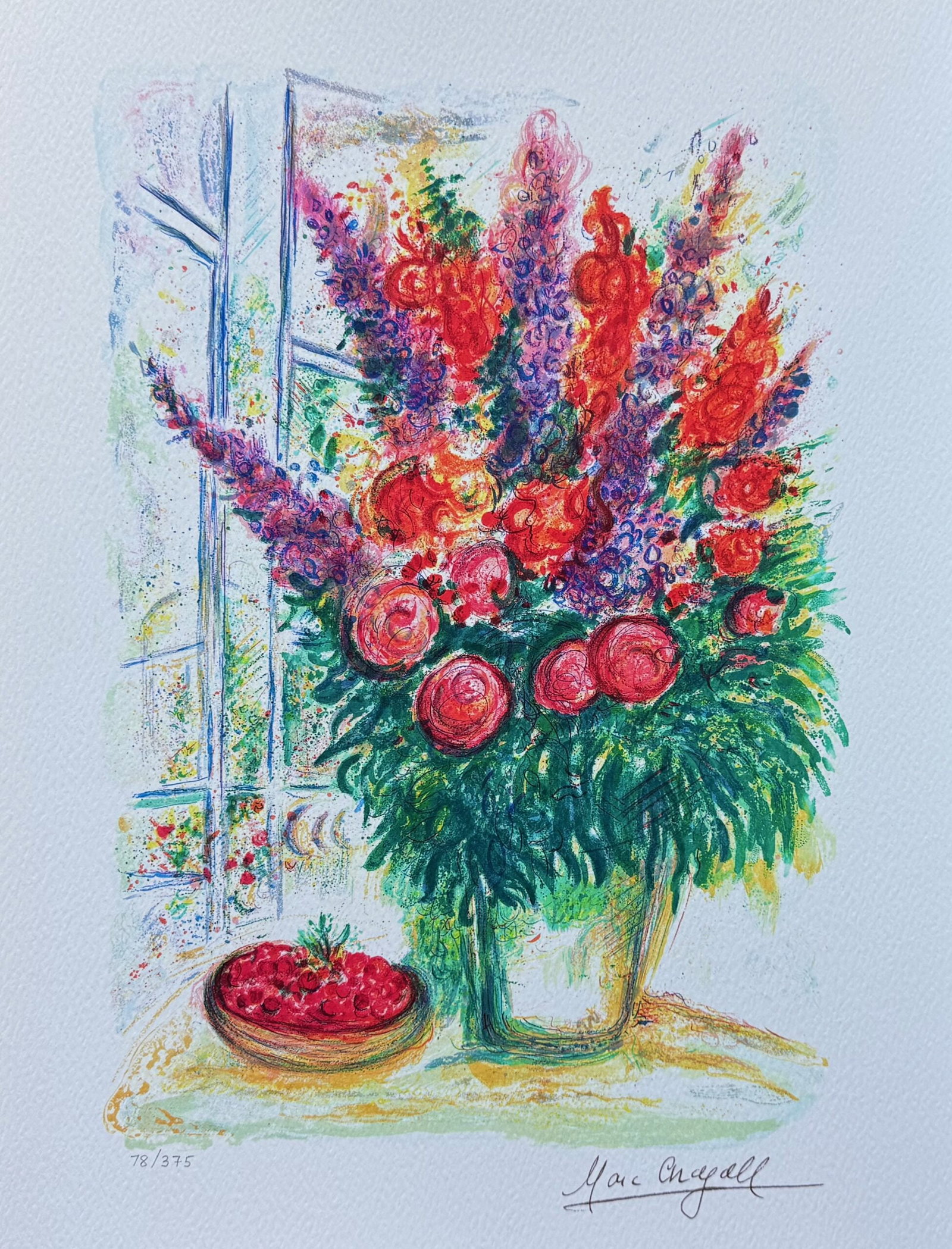 Marc Chagall BOUQUET WITH CHERRIES Facsimile Signed Limited Edition Giclee