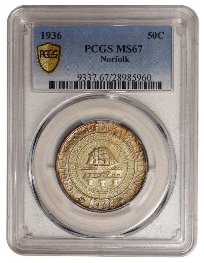 1936 Norfolk Commemorative Half Dollar PCGS MS67