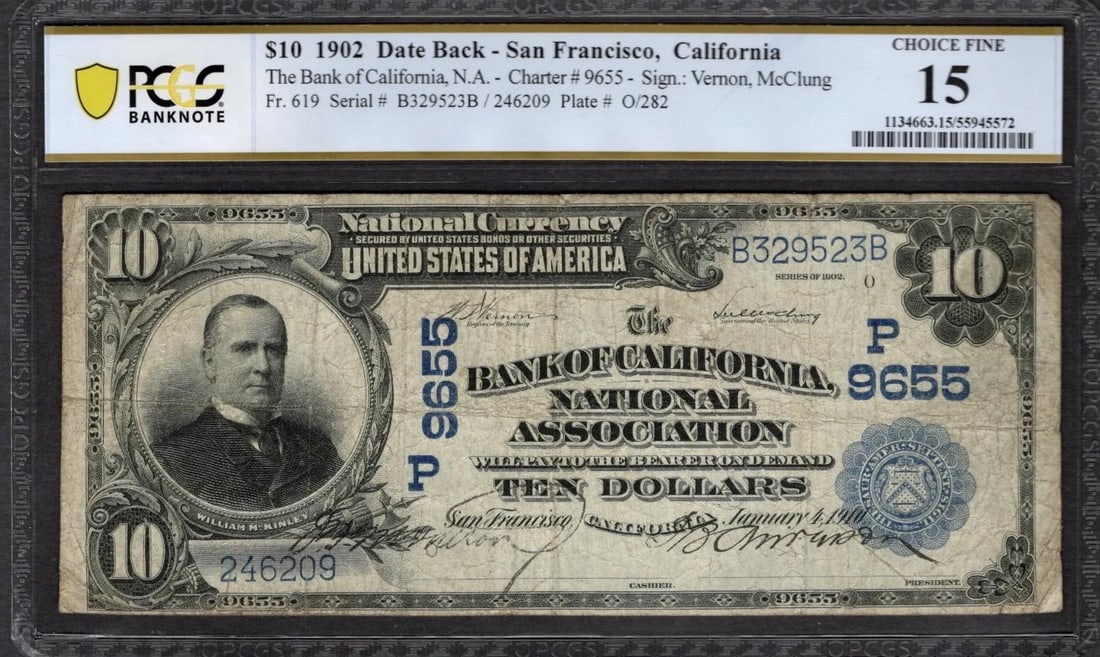 1902 $10 San Francisco CA National PCGS 15 (1 of 2)