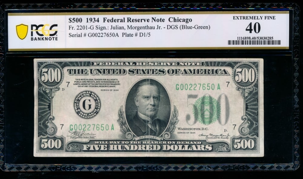1934 $500 Chicago FRN PCGS 40