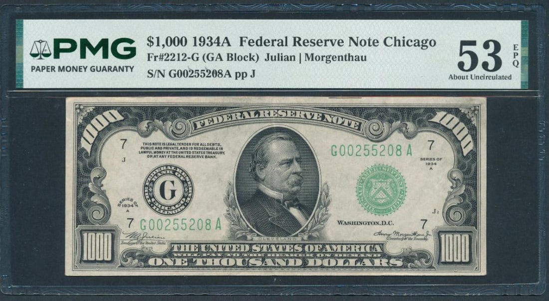 1934A $1000 Chicago FRN PMG 53EPQ