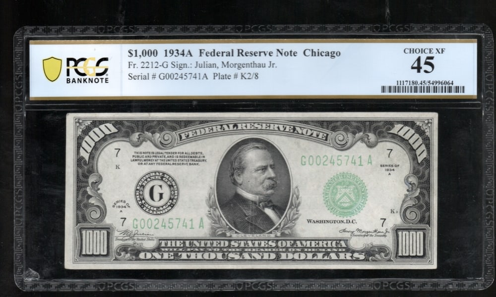 1934A $1000 Chicago FRN PCGS 45