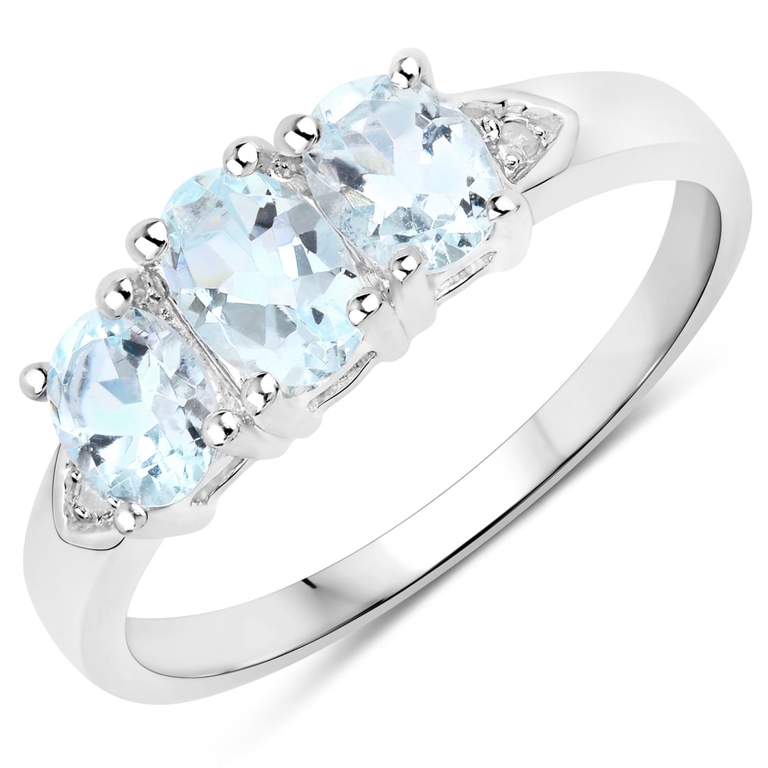 Plated Rhodium 0.95ctw Aquamarine and Diamond Ring