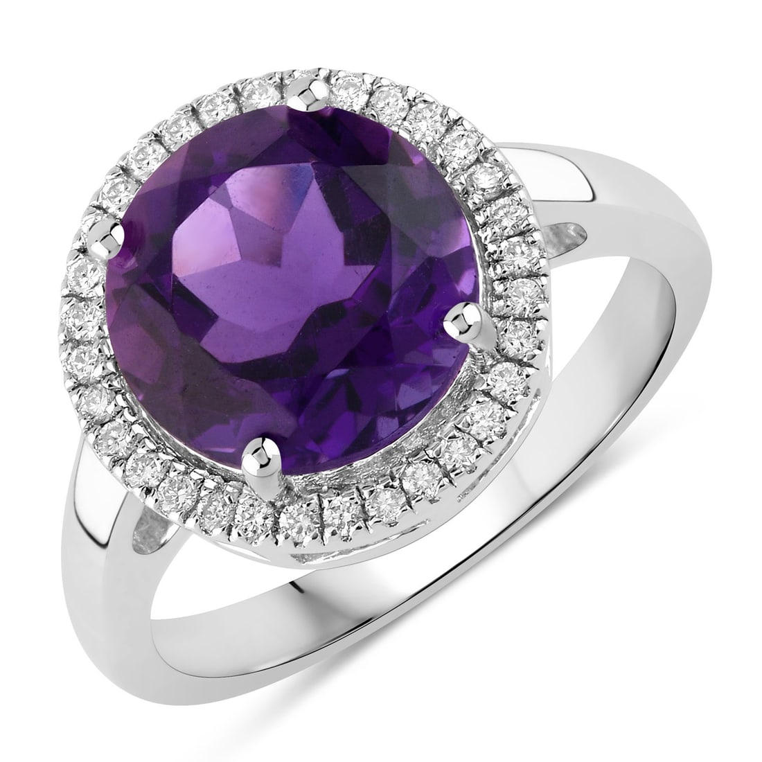 Plated Rhodium 3.30ct Amethyst and Lab Diamond Ring