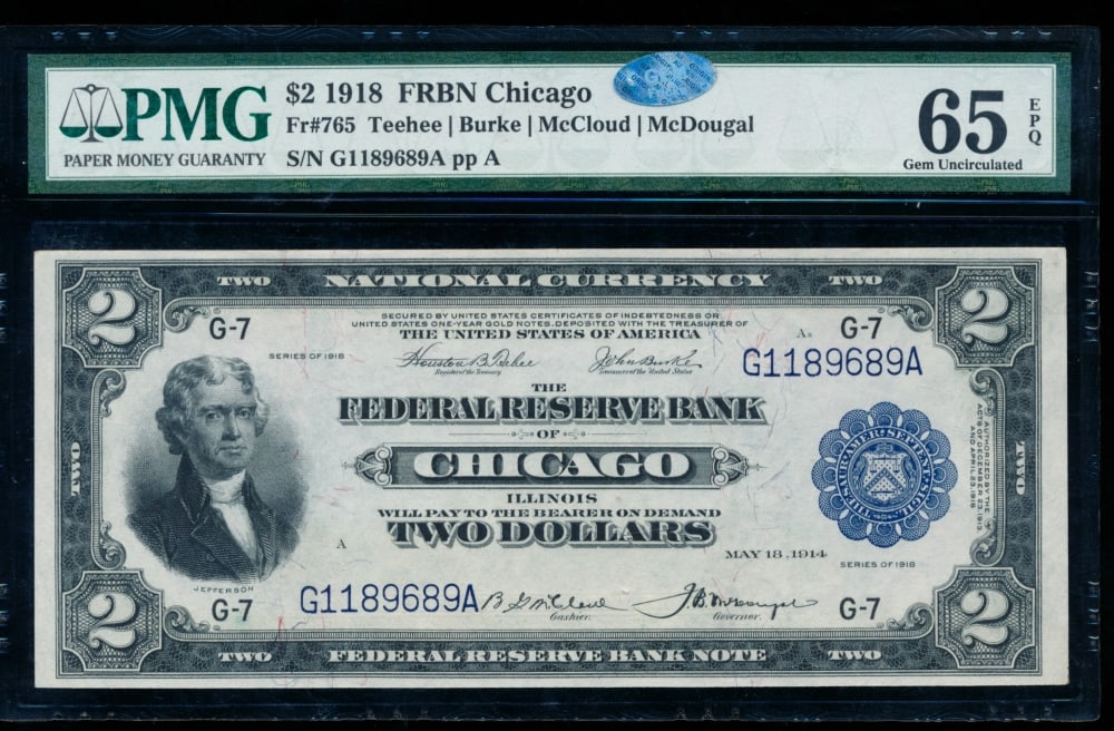 1918 $2 Chicago FRBN PMG 65EPQ