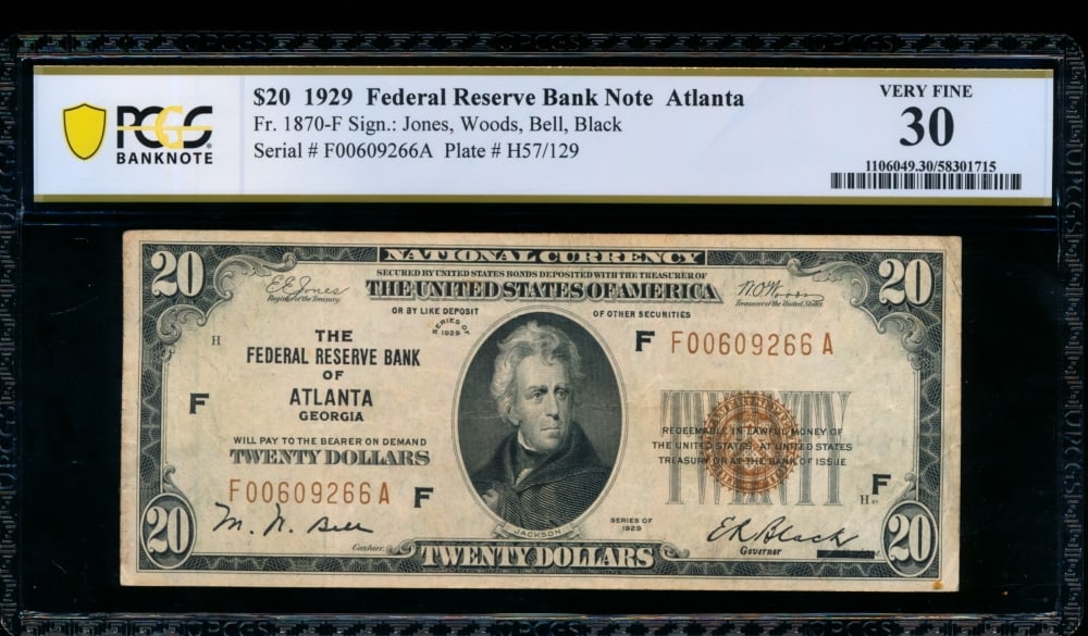 1929 $20 Atlanta FRN PCGS 30