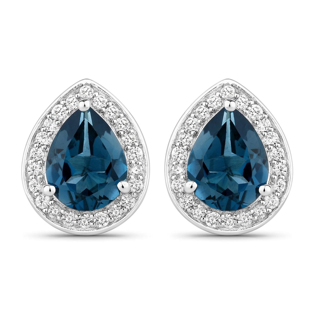 Plated Rhodium 2.30ctw London Blue Topaz and Lab Diamond Earrings