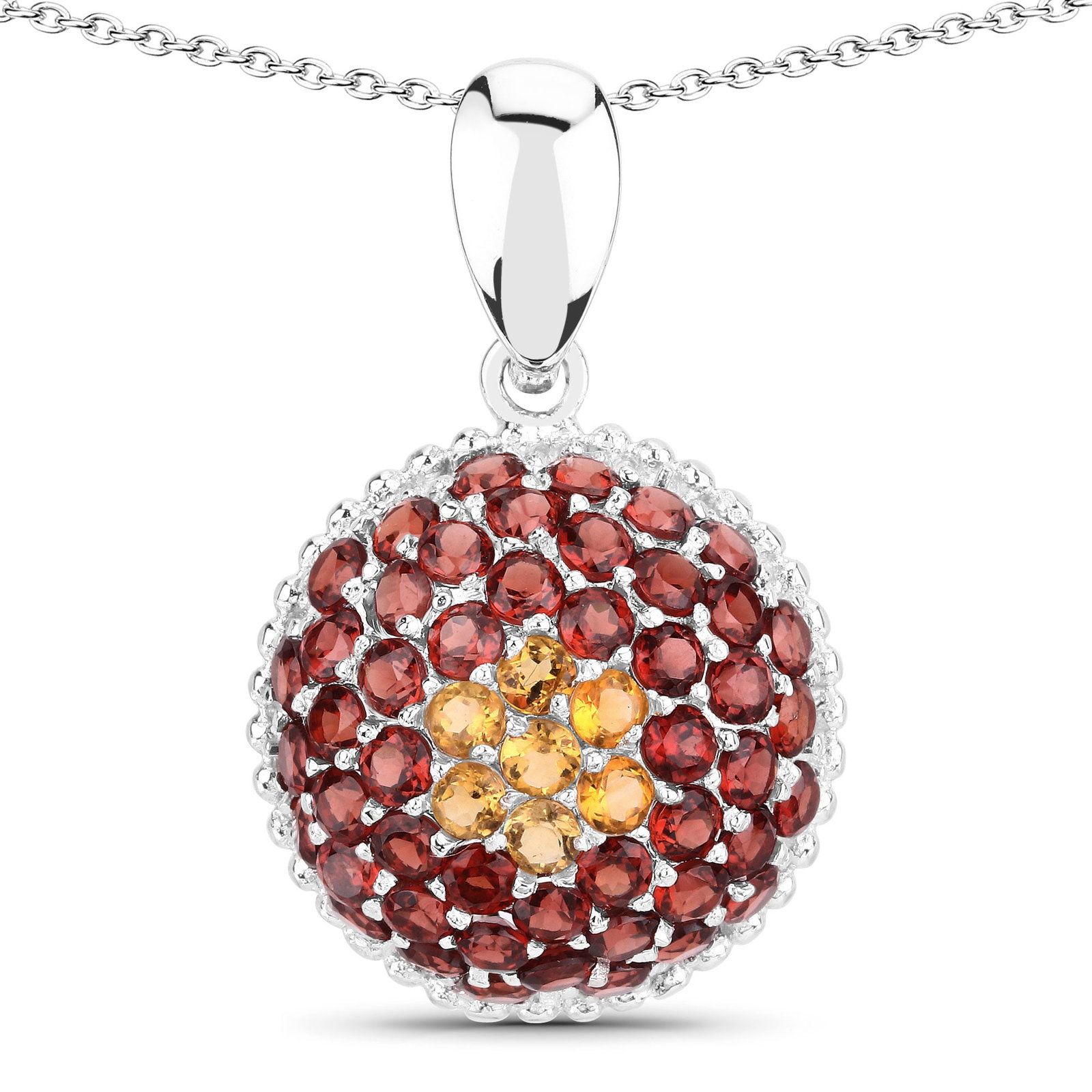 Sterling Silver 4.57ctw Citrine and Garnet Pendant with Chain